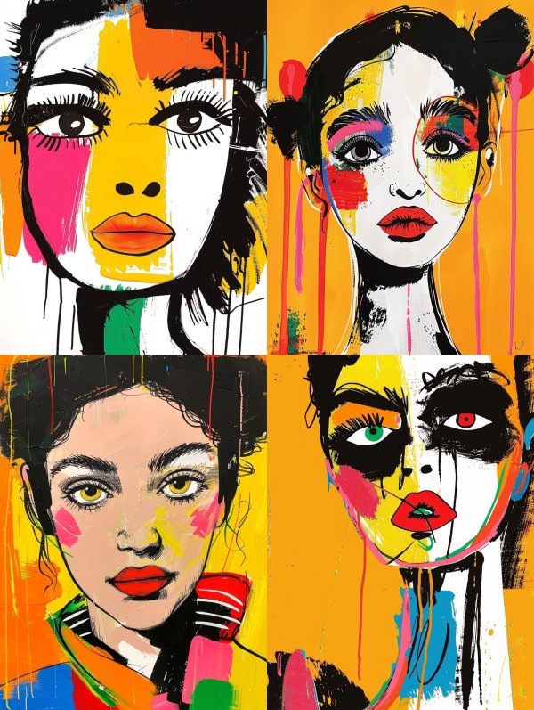 Vibrant Visions: A Quadtych of Modern Faces