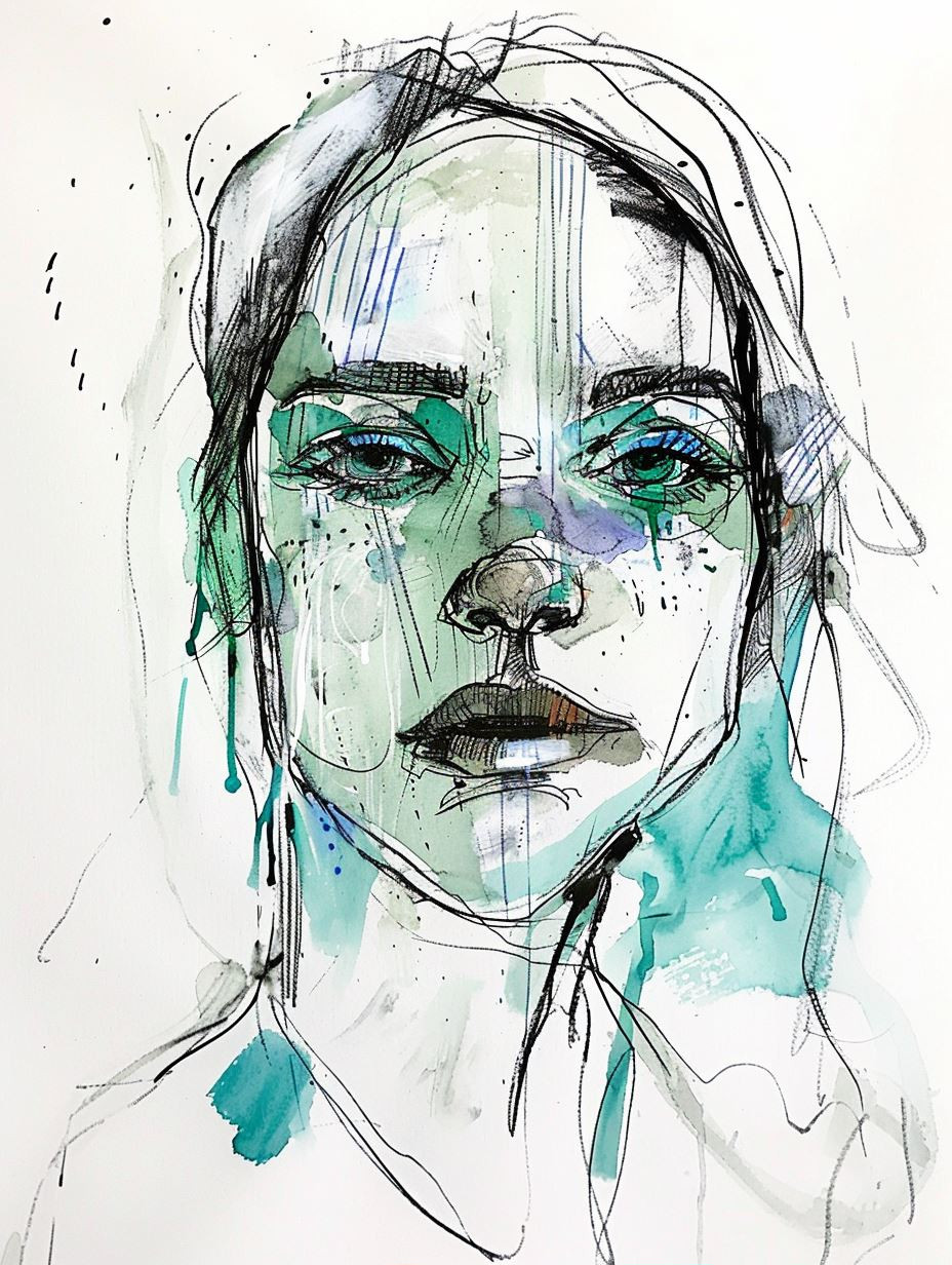 Abstract Ink and Watercolor Portrait - Image 2