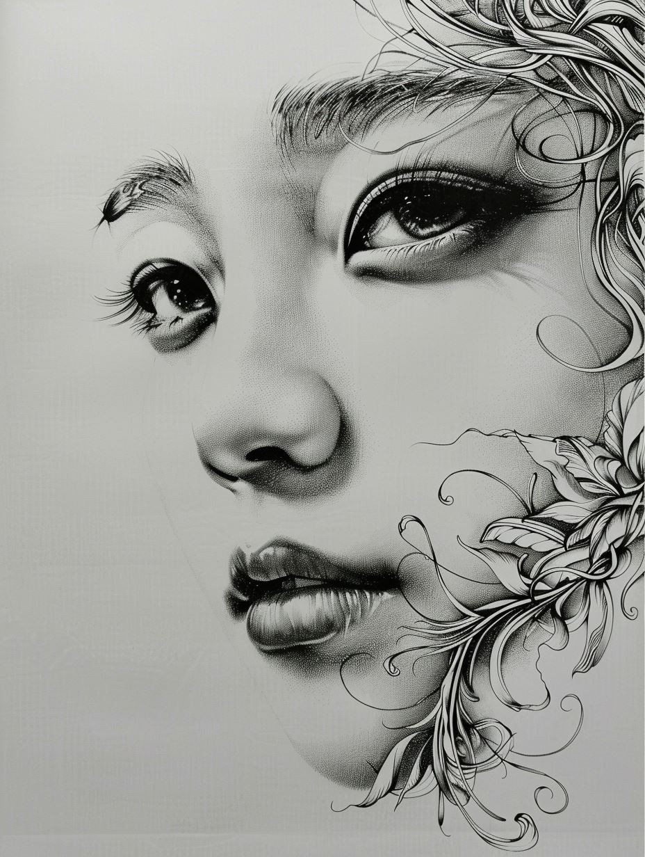 Ethereal Floral Ink Portrait - Image 2