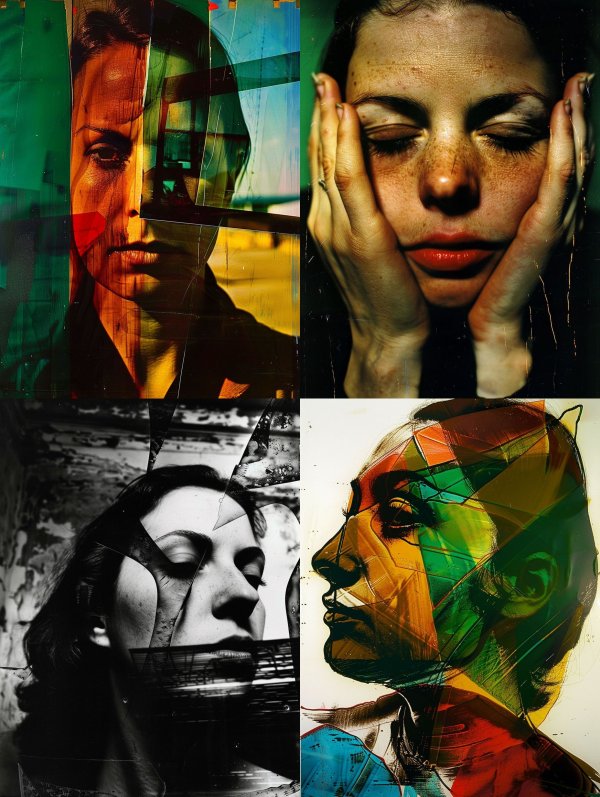Fragmented Gaze in Neon Hues