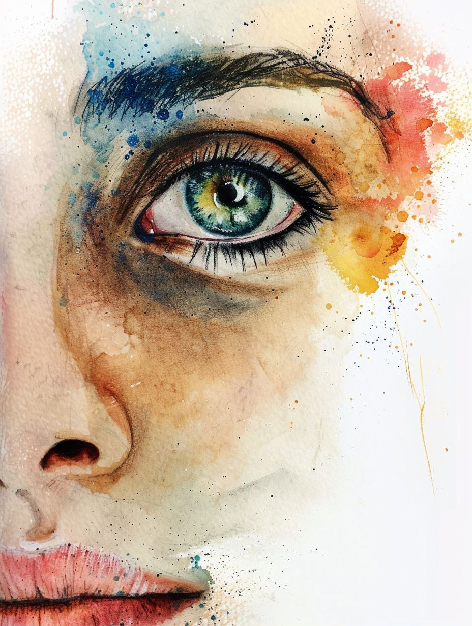 Vibrant Watercolor Gaze Portrait