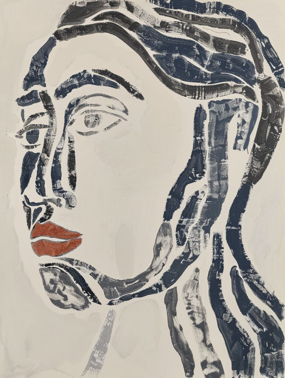 Fragmented Faces in Blue Ink - Image 1
