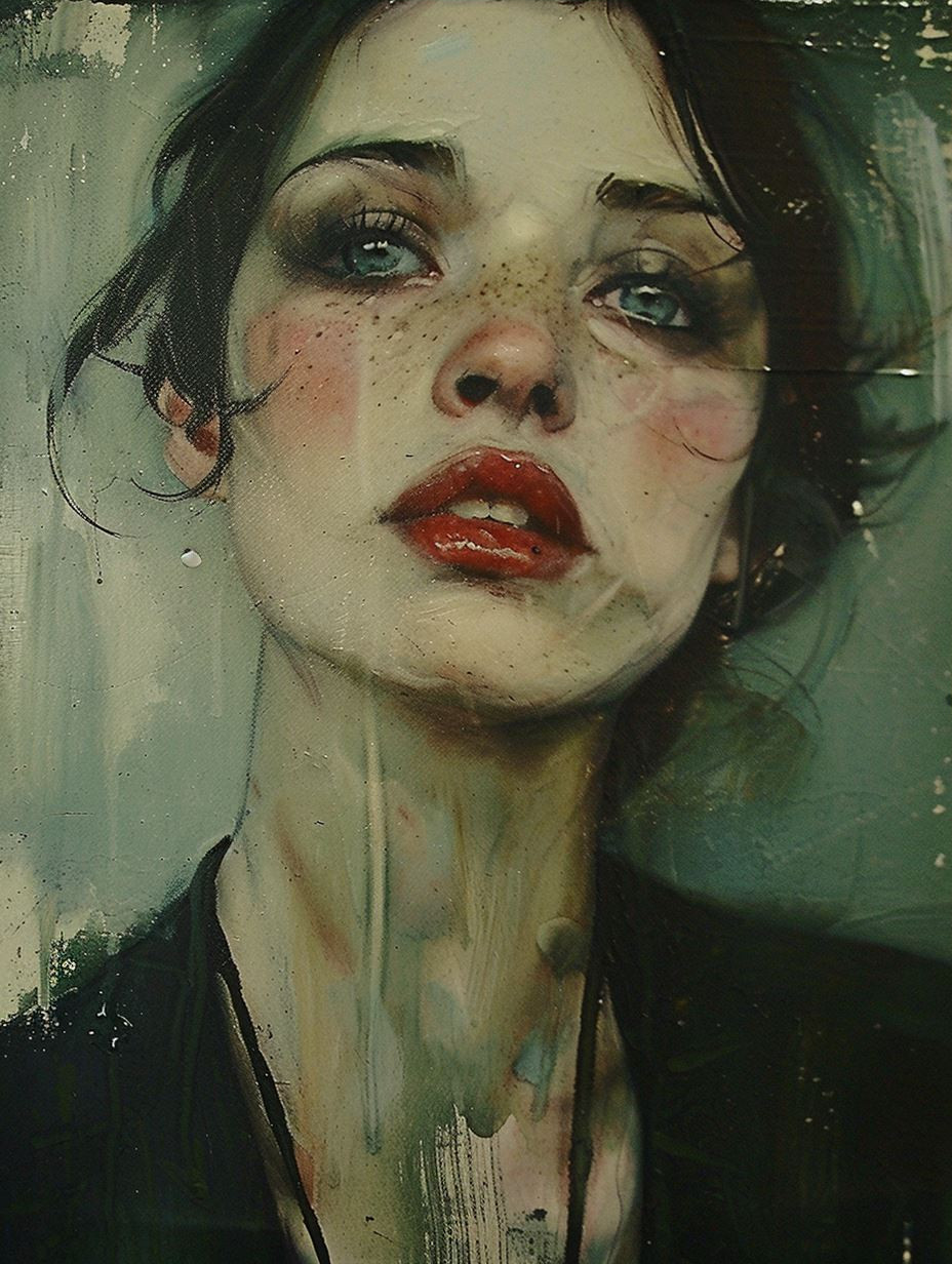 Melancholic Gaze in Distorted Paint - Image 3