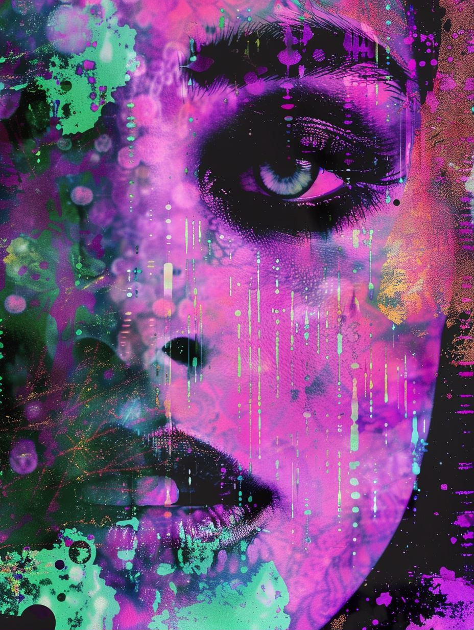 Neon Dreams: Abstract Portrait Collage - Image 1