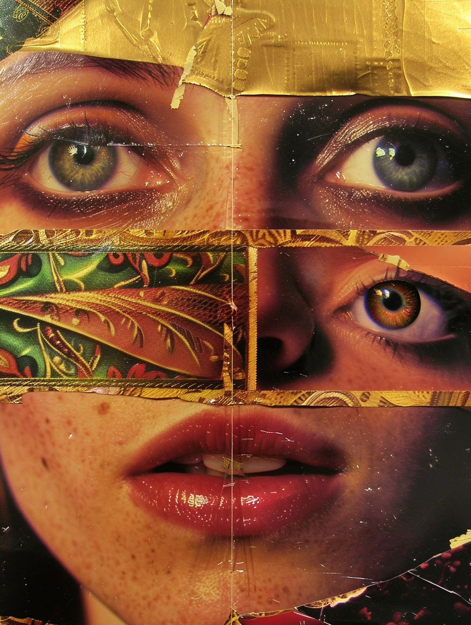 Fragmented Gilded Portrait Collage - Image 1