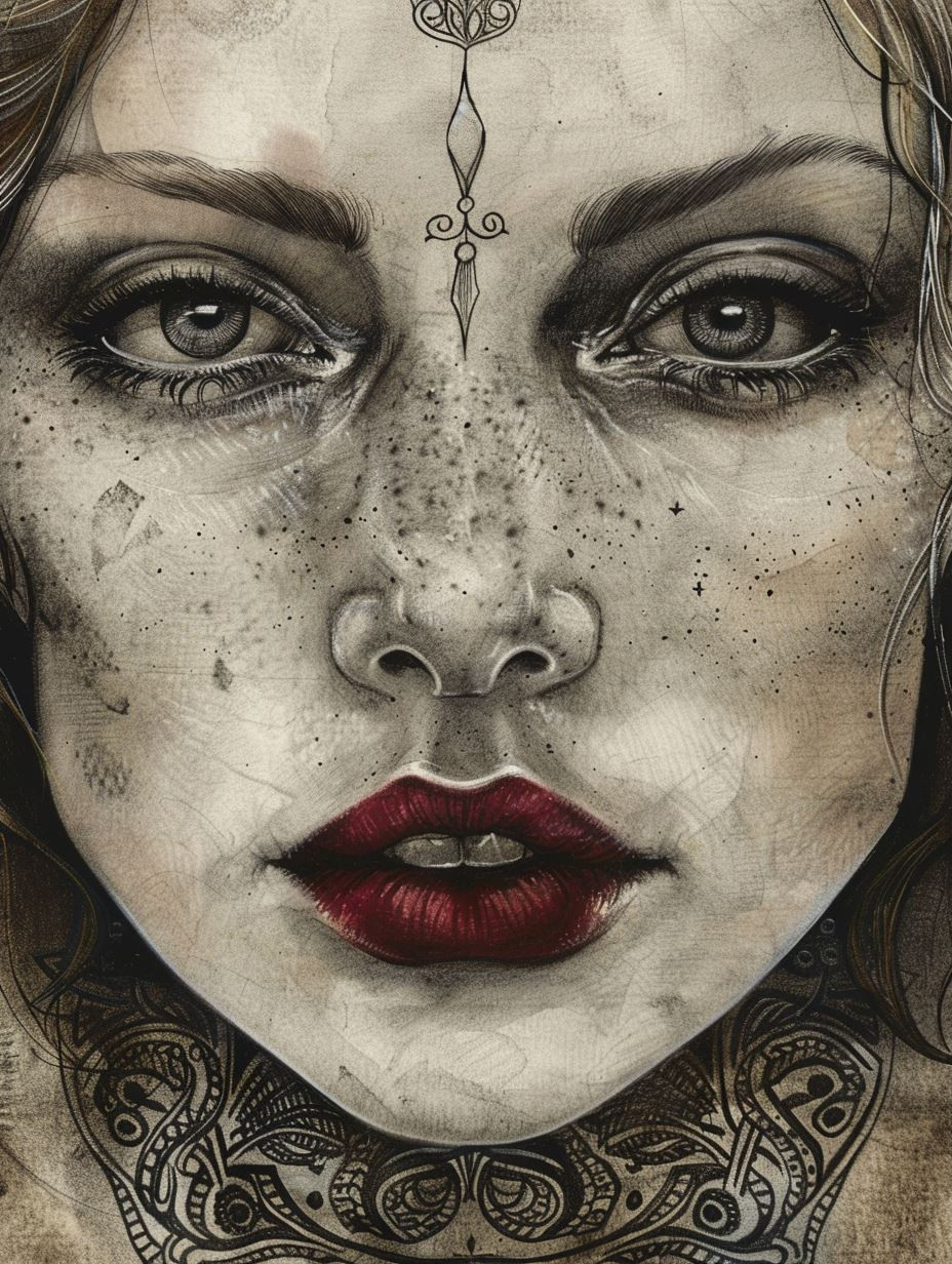 Mystic Gaze in Ink Wash - Image 1