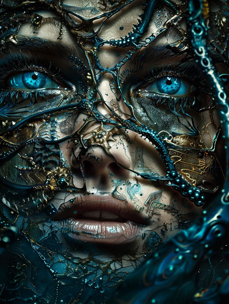 Azure Bio-Mechanical Gilded Visage - Image 1