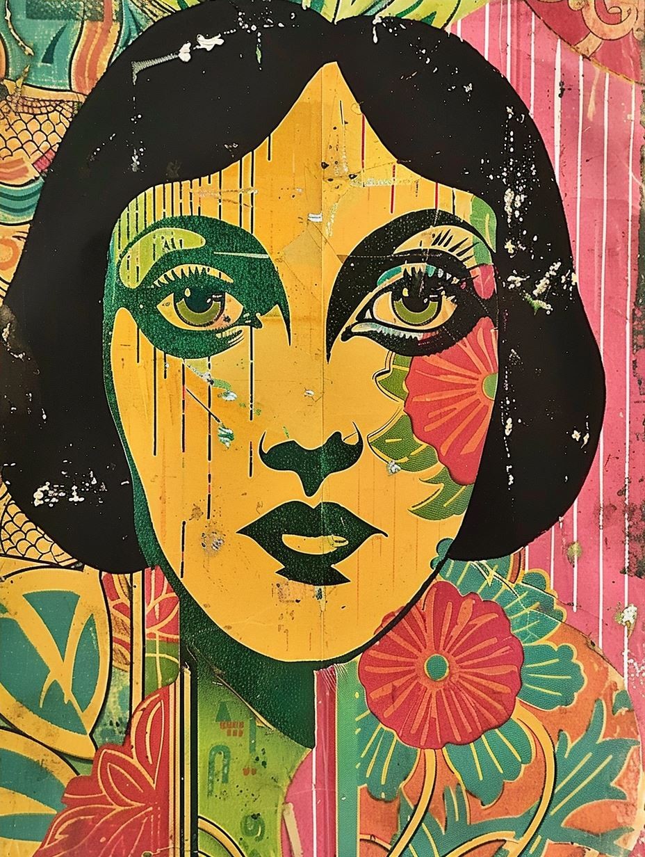 Vintage Psychedelic Floral Portrait - Image 4