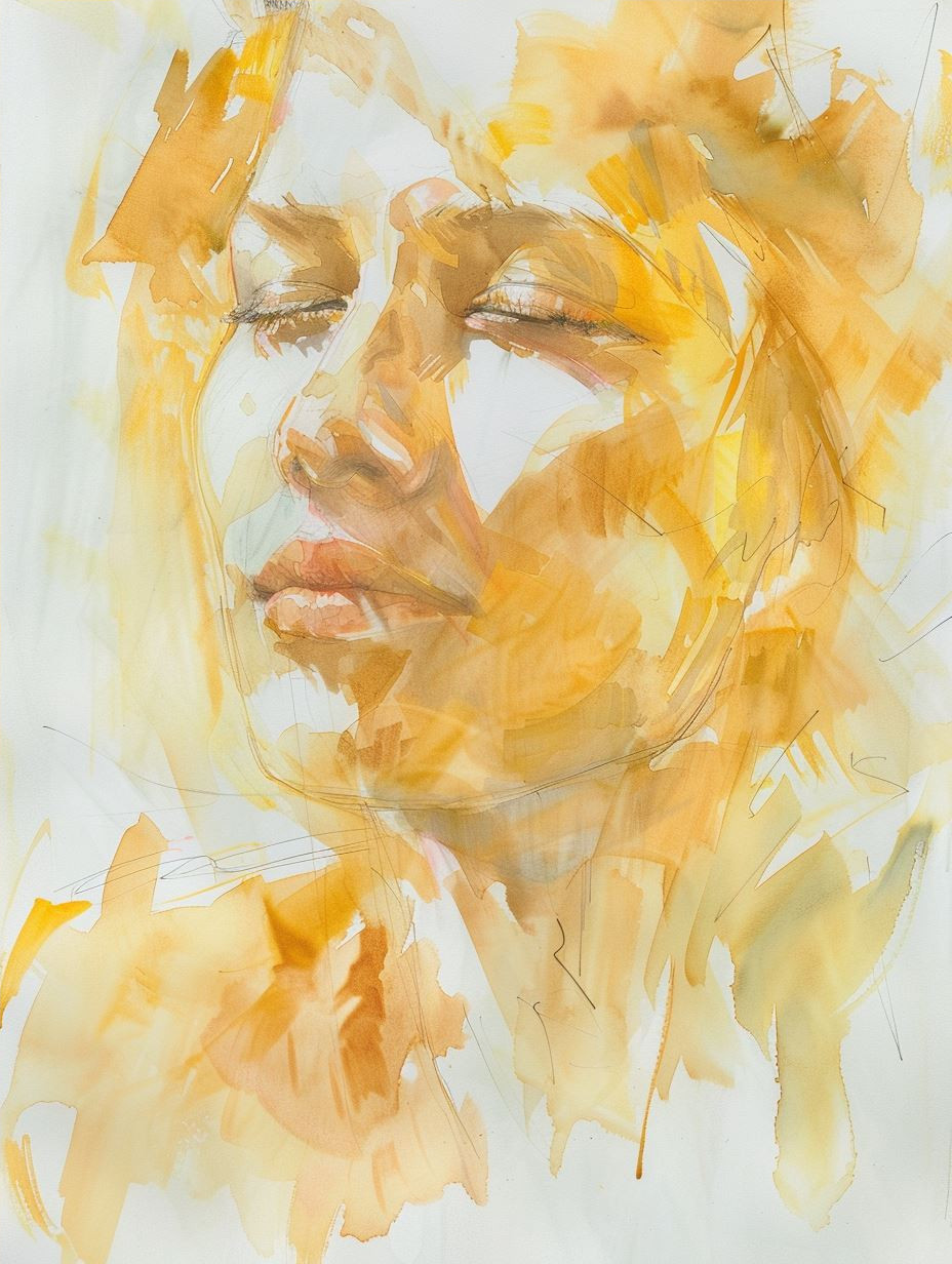 Golden Ethereal Watercolor Portrait - Image 4