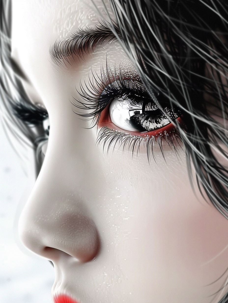 Ethereal Gazes in Monochrome and Red - Image 1