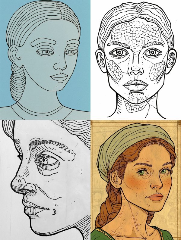 Minimalist Blue Line Art Portrait