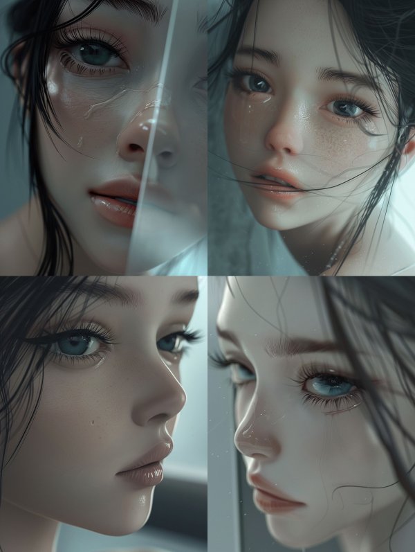 Melancholy Gaze in Rain