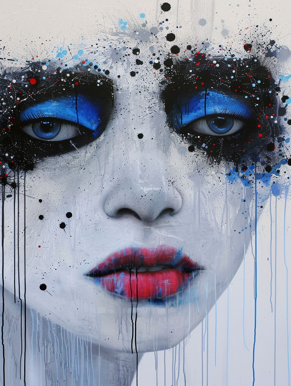 Melancholic Blue Ink Portraits - Image 1