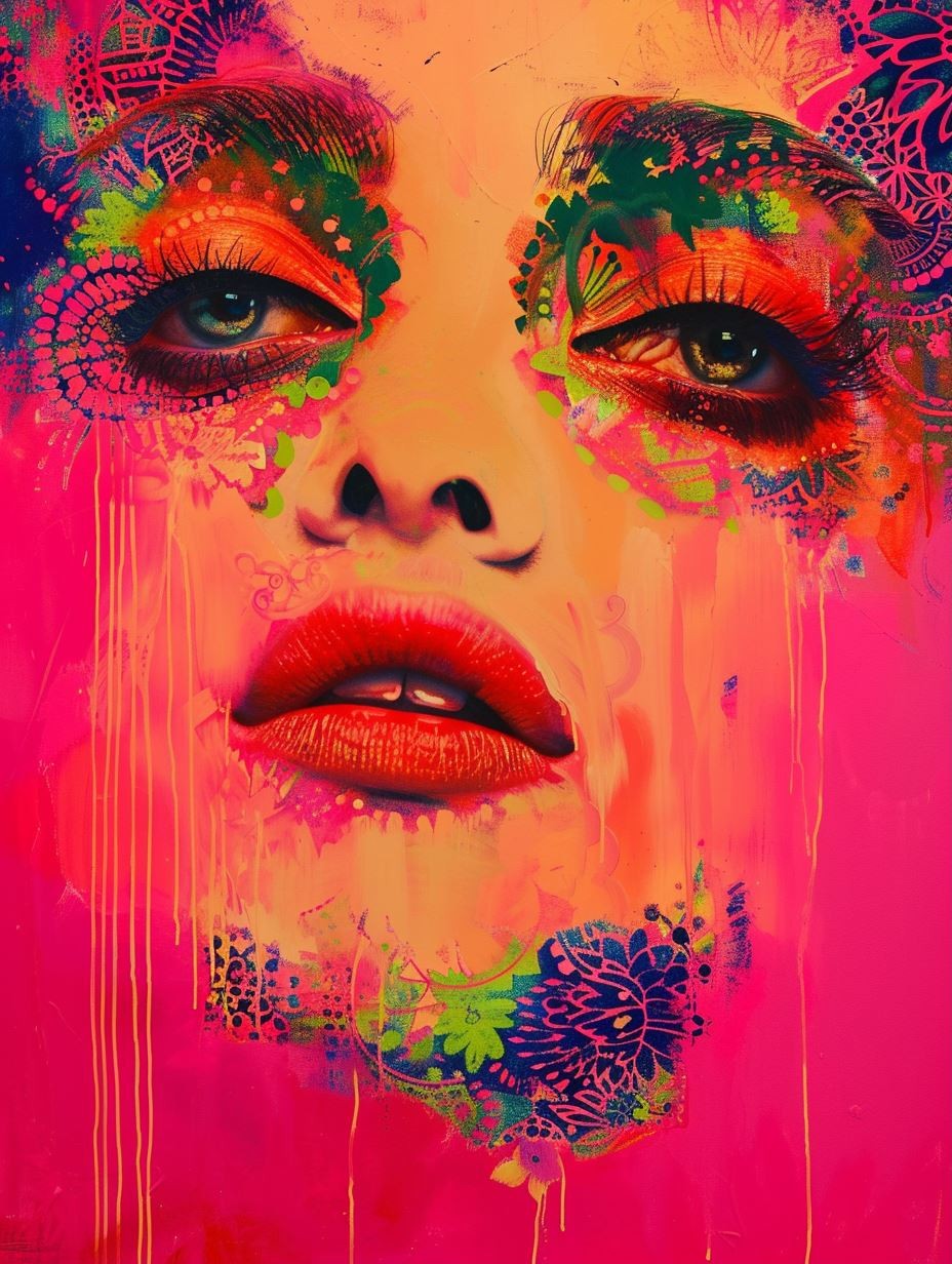 Neon Psychedelic Floral Portrait