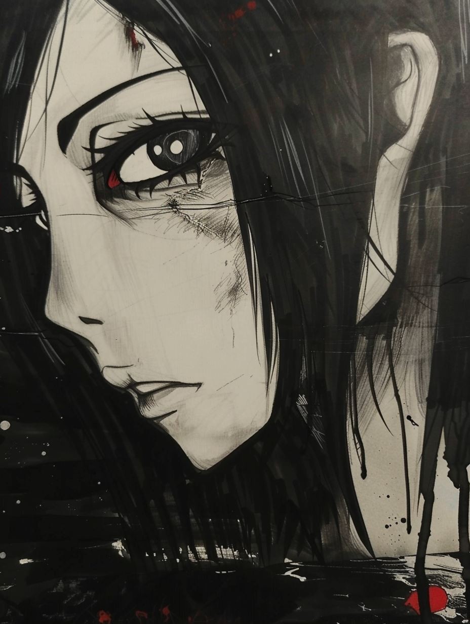 Haunting Monochrome Ink Portrait - Image 2