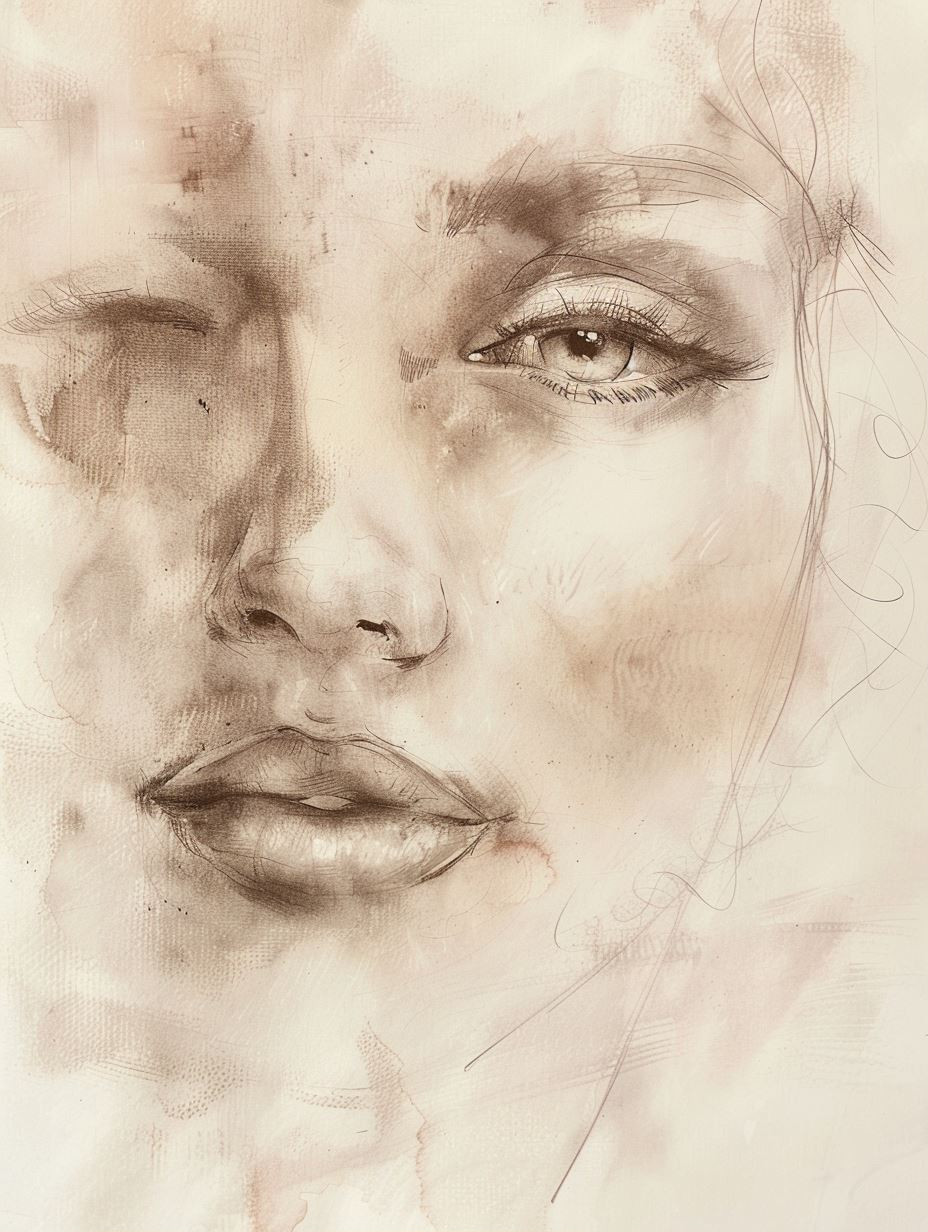 Ethereal Sepia Charcoal Portrait