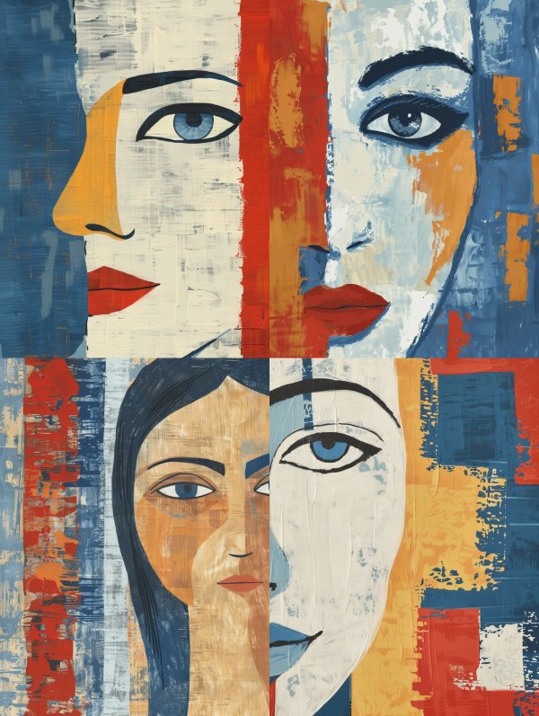 Fragmented Faces in Primary Colors