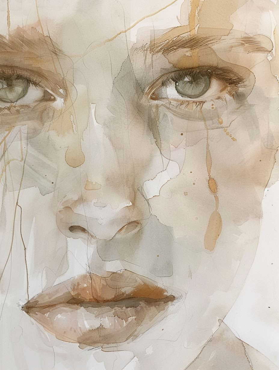 Ethereal Sepia Watercolor Portrait - Image 2