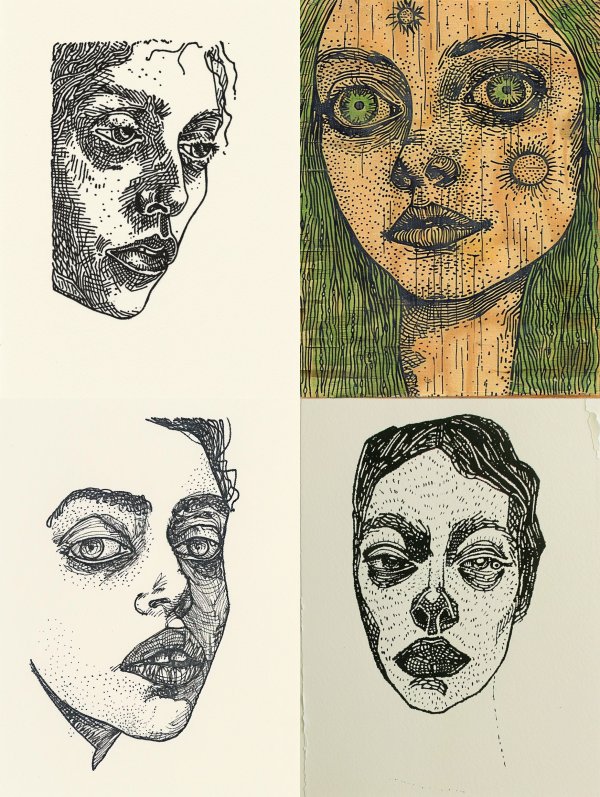 Fragmented Portraits in Ink
