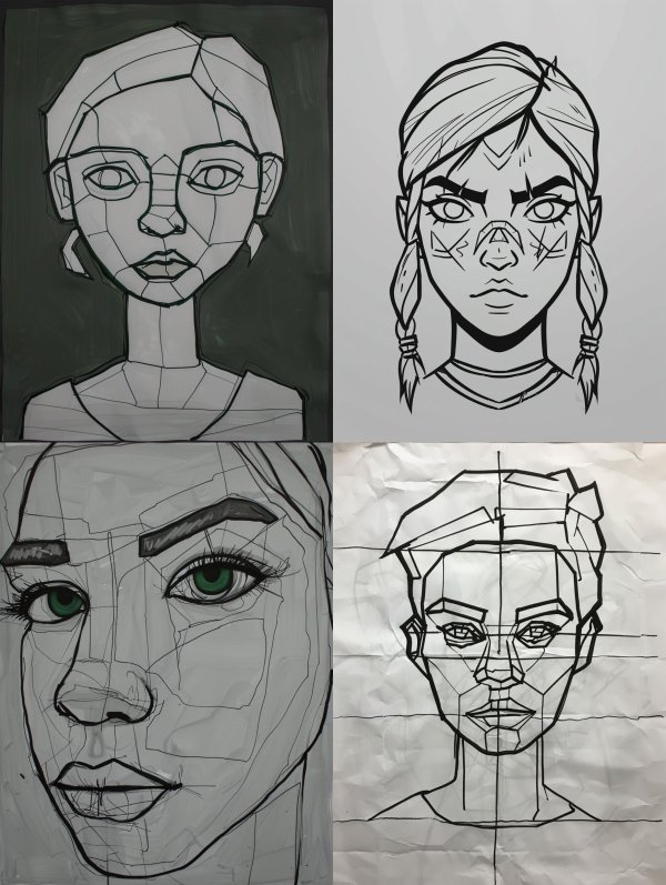 Geometric Portrait Study Sketches