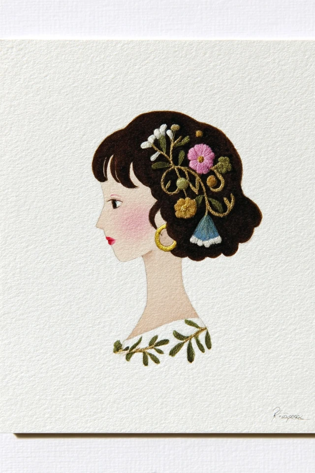 Floral Embroidery Portrait - Image 1