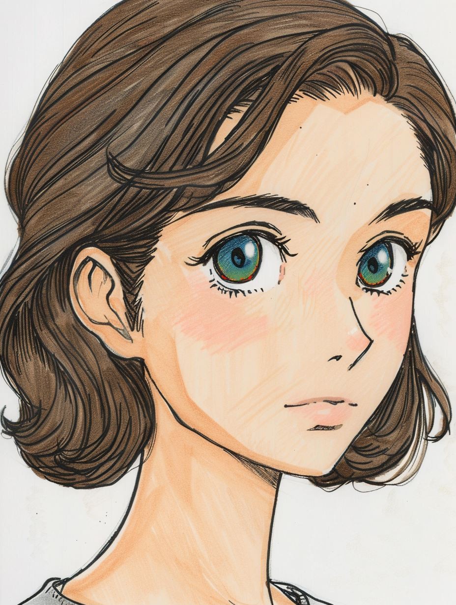 Vintage Hand-Drawn Anime Portrait - Image 1
