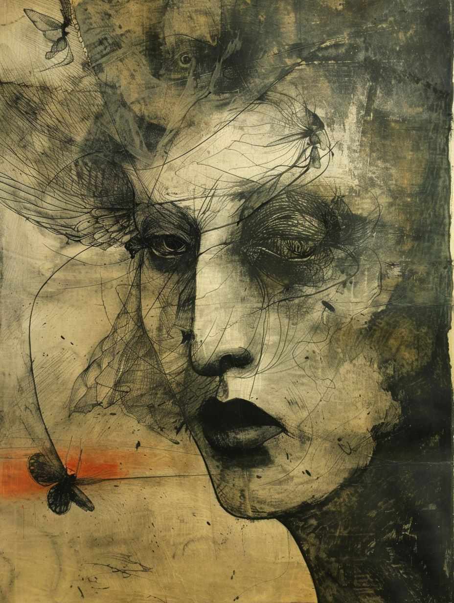 Melancholy Ink and Charcoal Portrait - Image 2