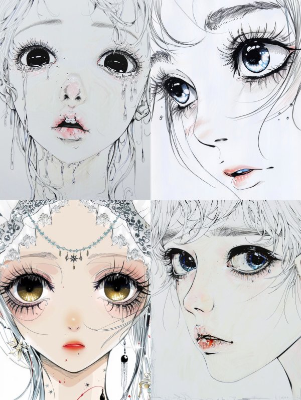 Ethereal Gazes in Ink and Watercolor