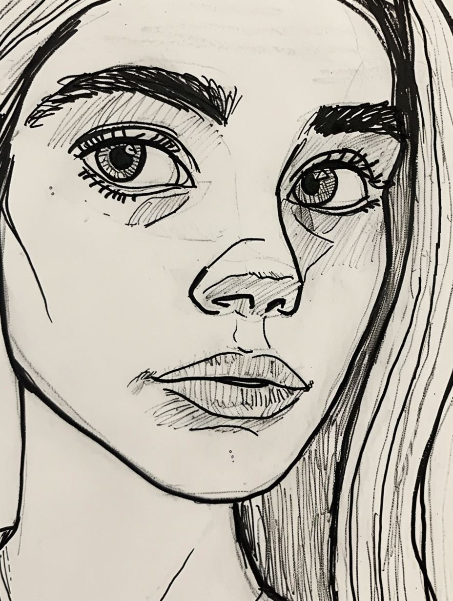 Ink Sketches of Feminine Faces - Image 3