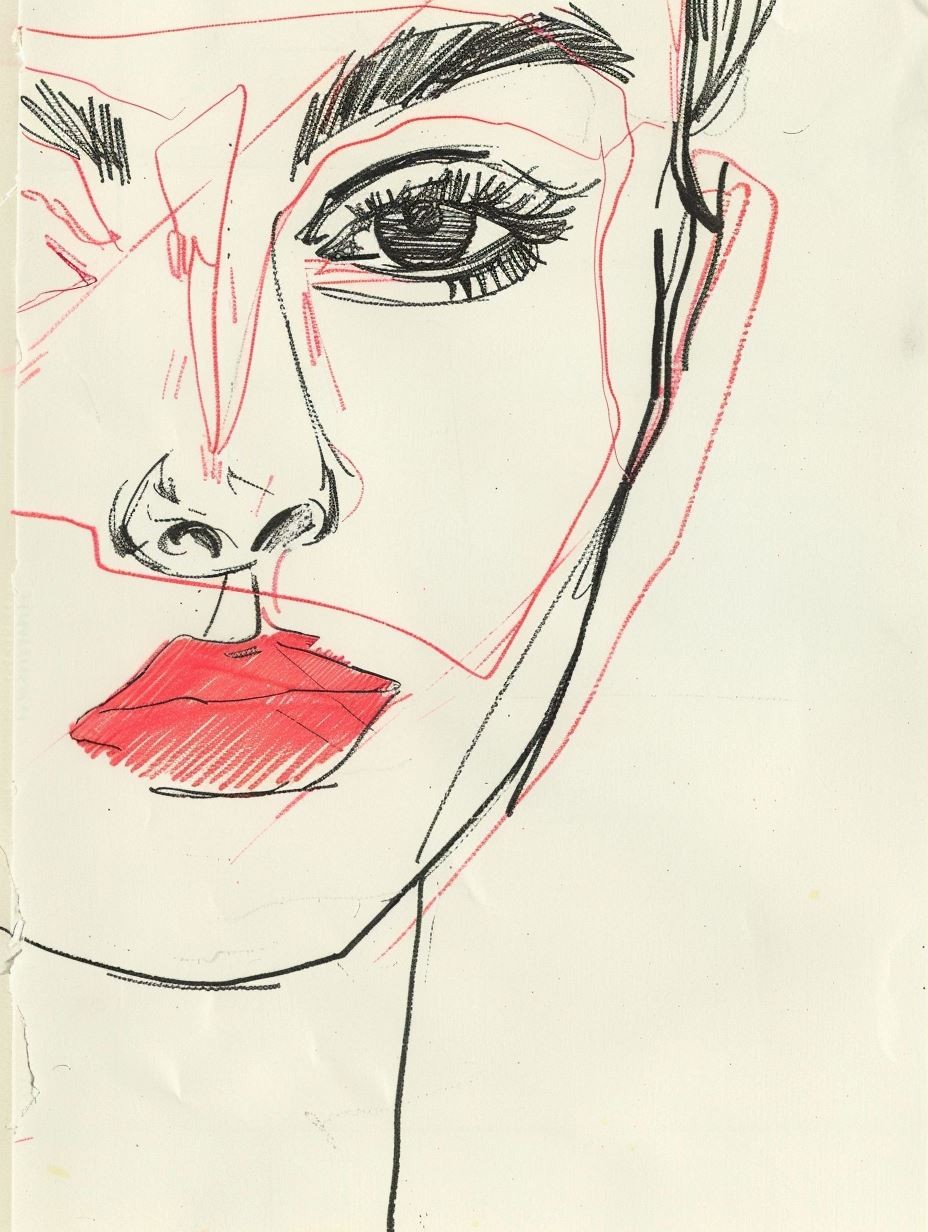 Minimalist Red Lip Sketch - Image 1