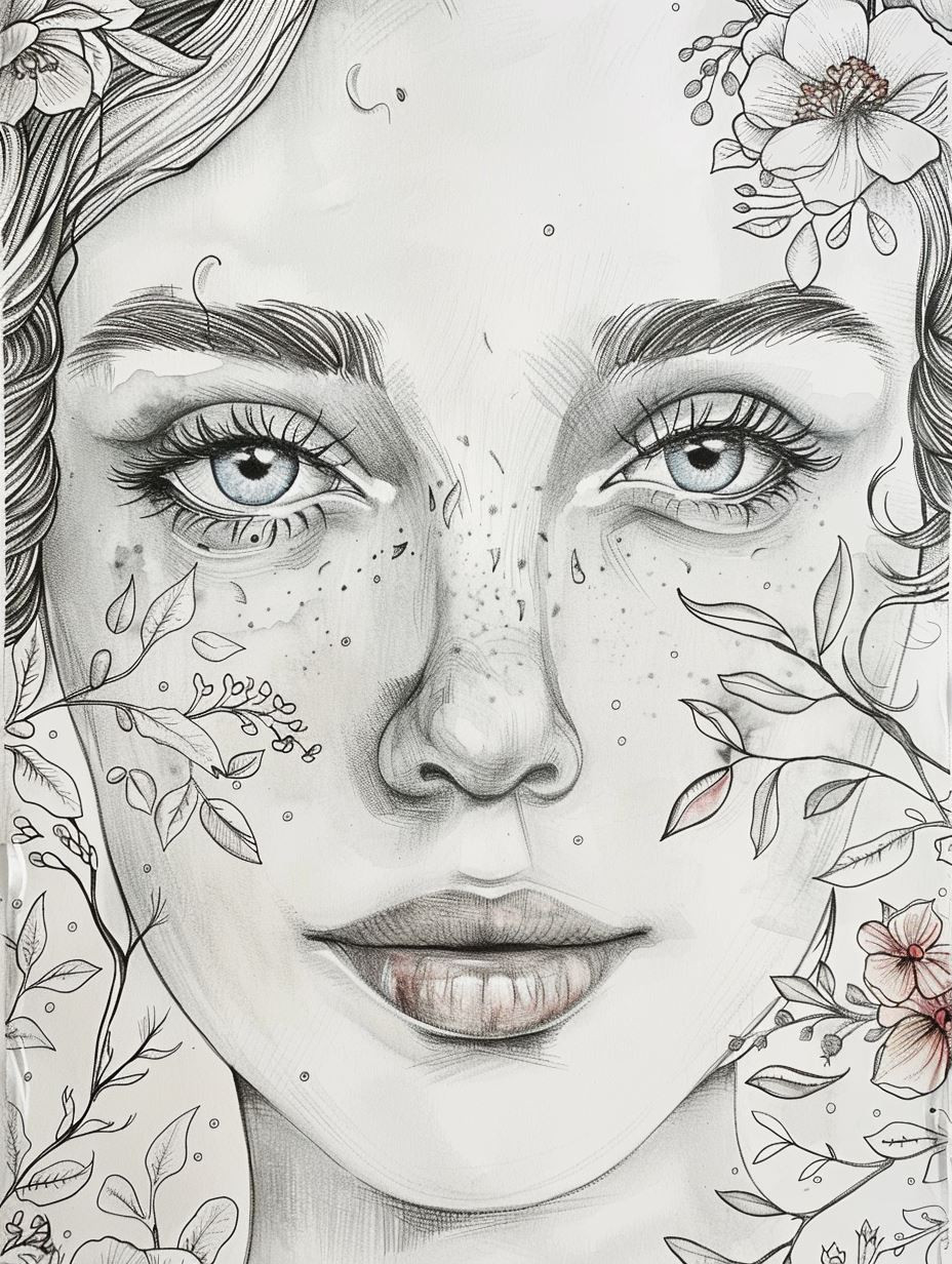 Ethereal Floral Portrait Sketches - Image 1