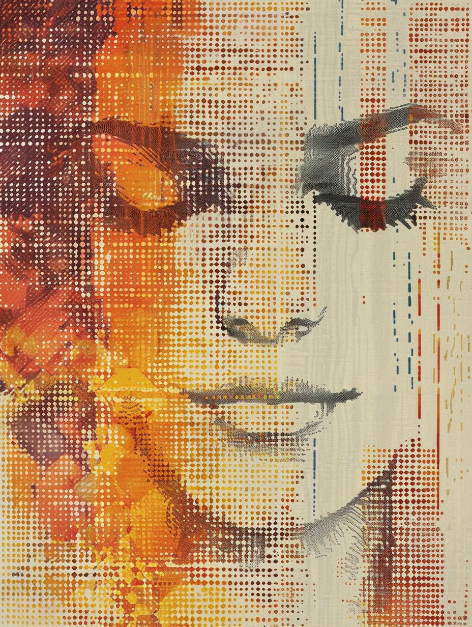 Digital Halftone Portrait in Amber - Image 1