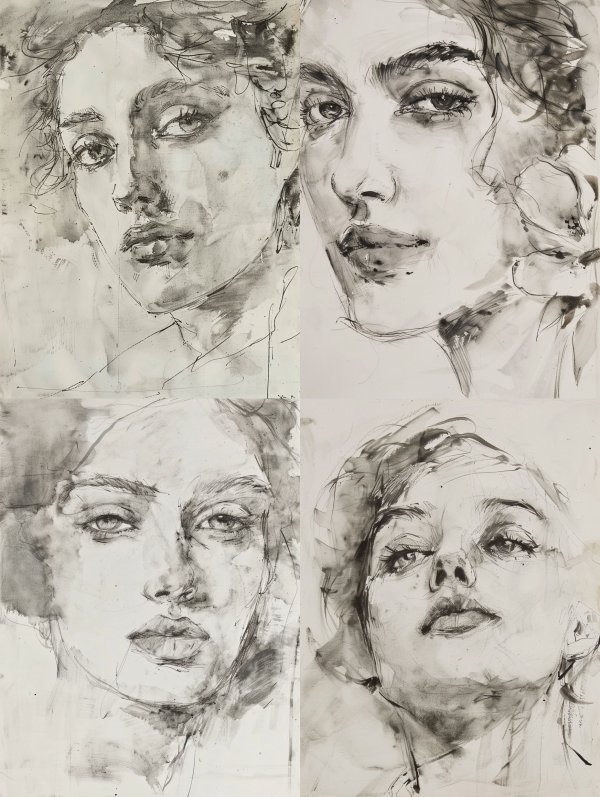 Whispers of Ink: Four Female Portraits