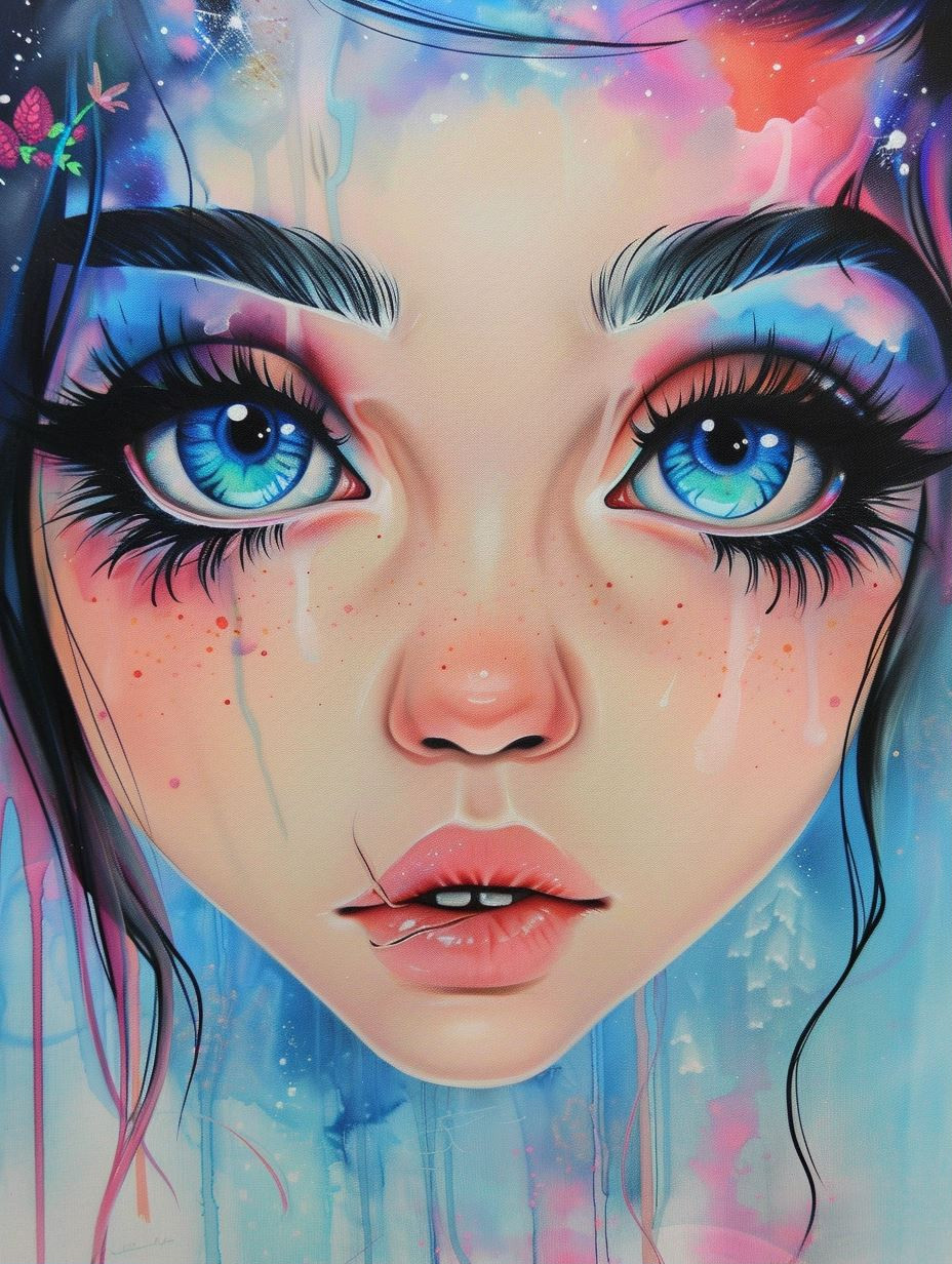 Ethereal Gaze in Watercolor Dreams - Image 1