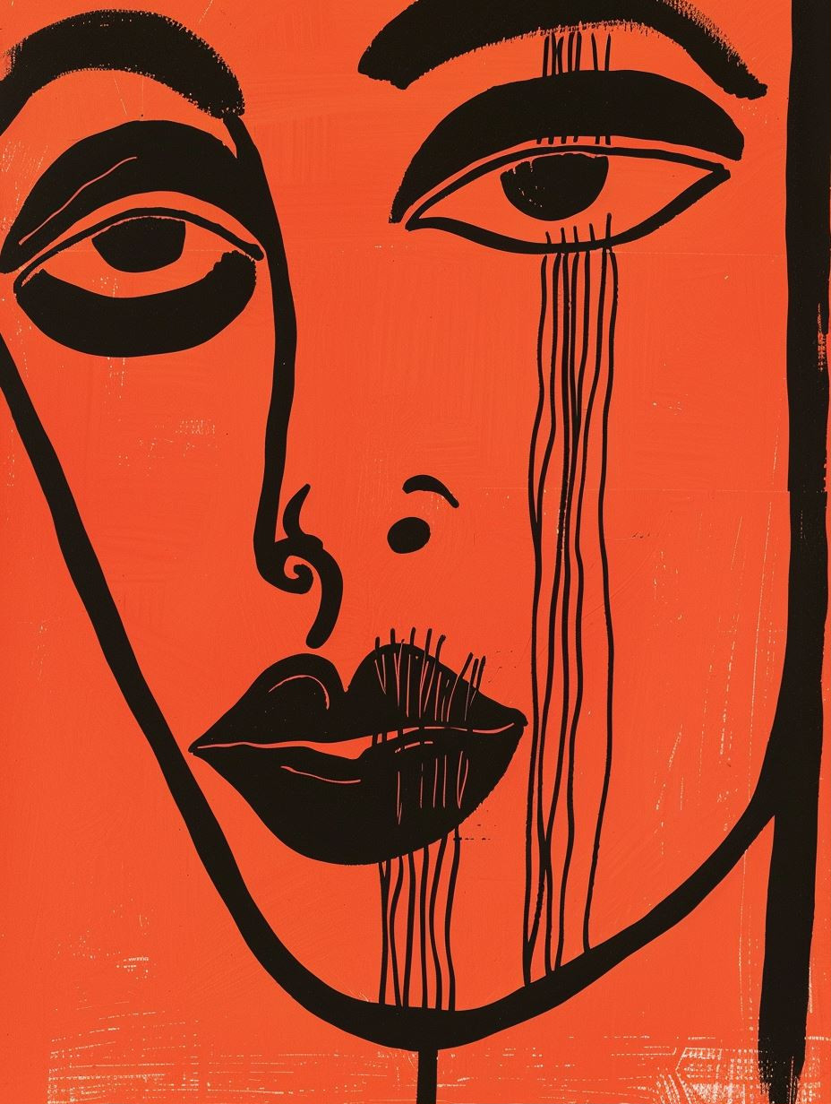 Abstract Faces in Crimson Hues - Image 1
