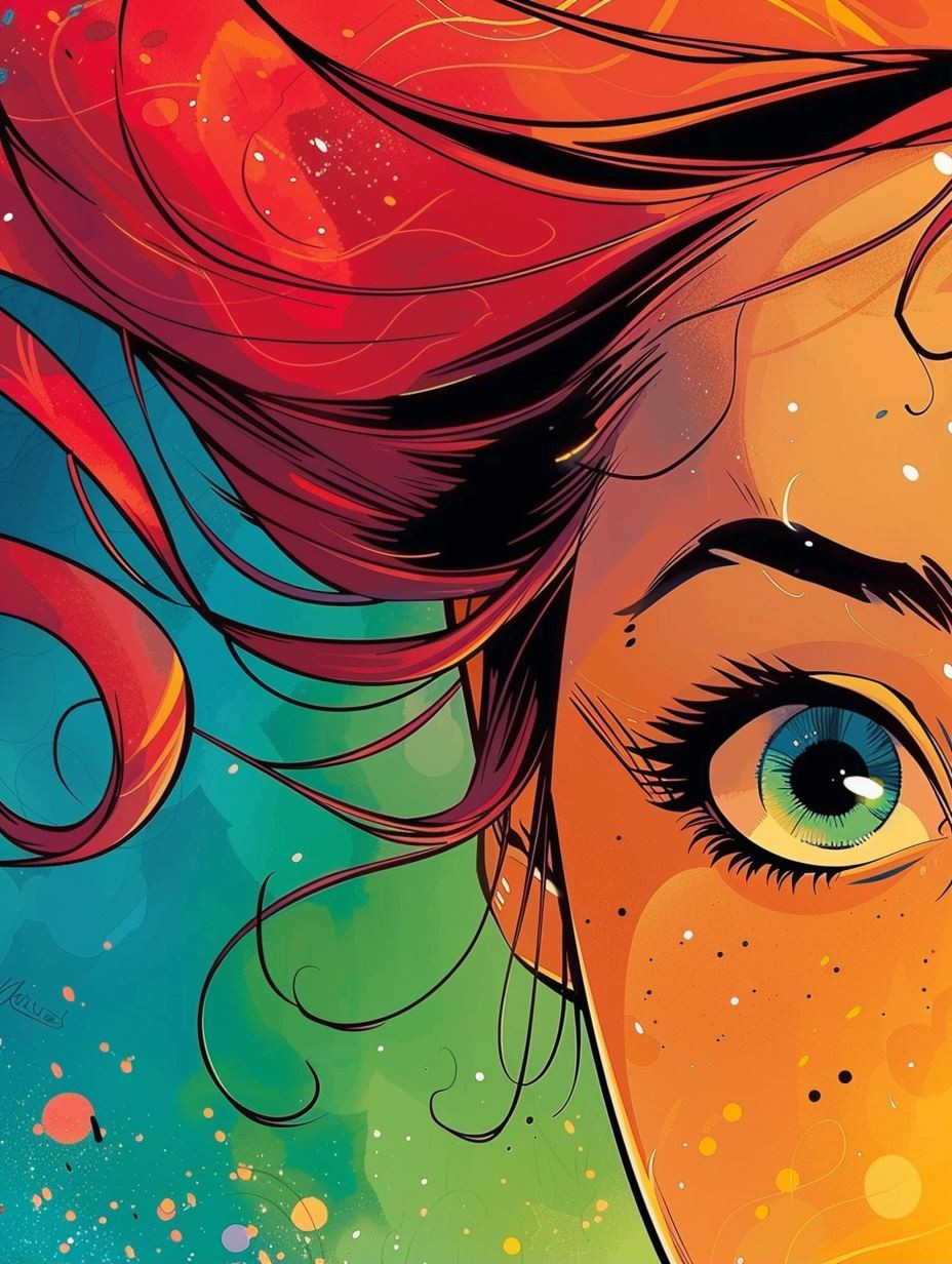 Vibrant Crimson Comic Portrait - Image 1