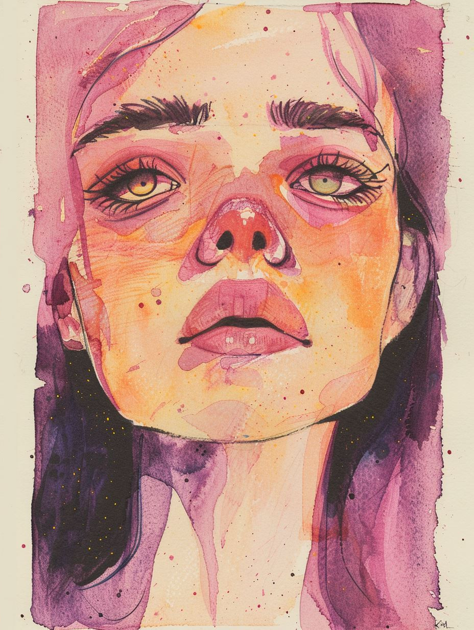 Melancholy in Crimson Watercolor - Image 4