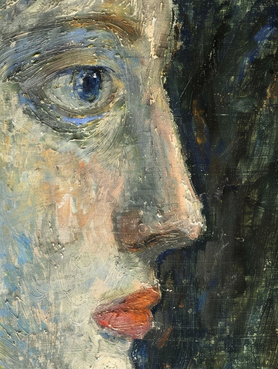 Melancholy Gaze in Textured Oil - Image 1