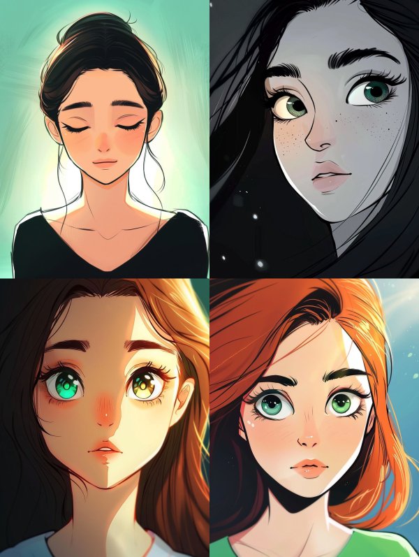 Diverse Digital Portraits of Anime Girls