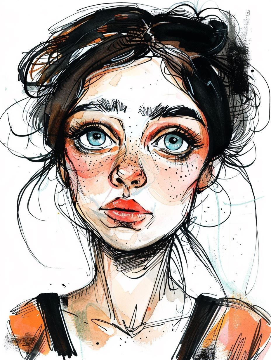 Bohemian Ink and Watercolor Portrait - Image 4