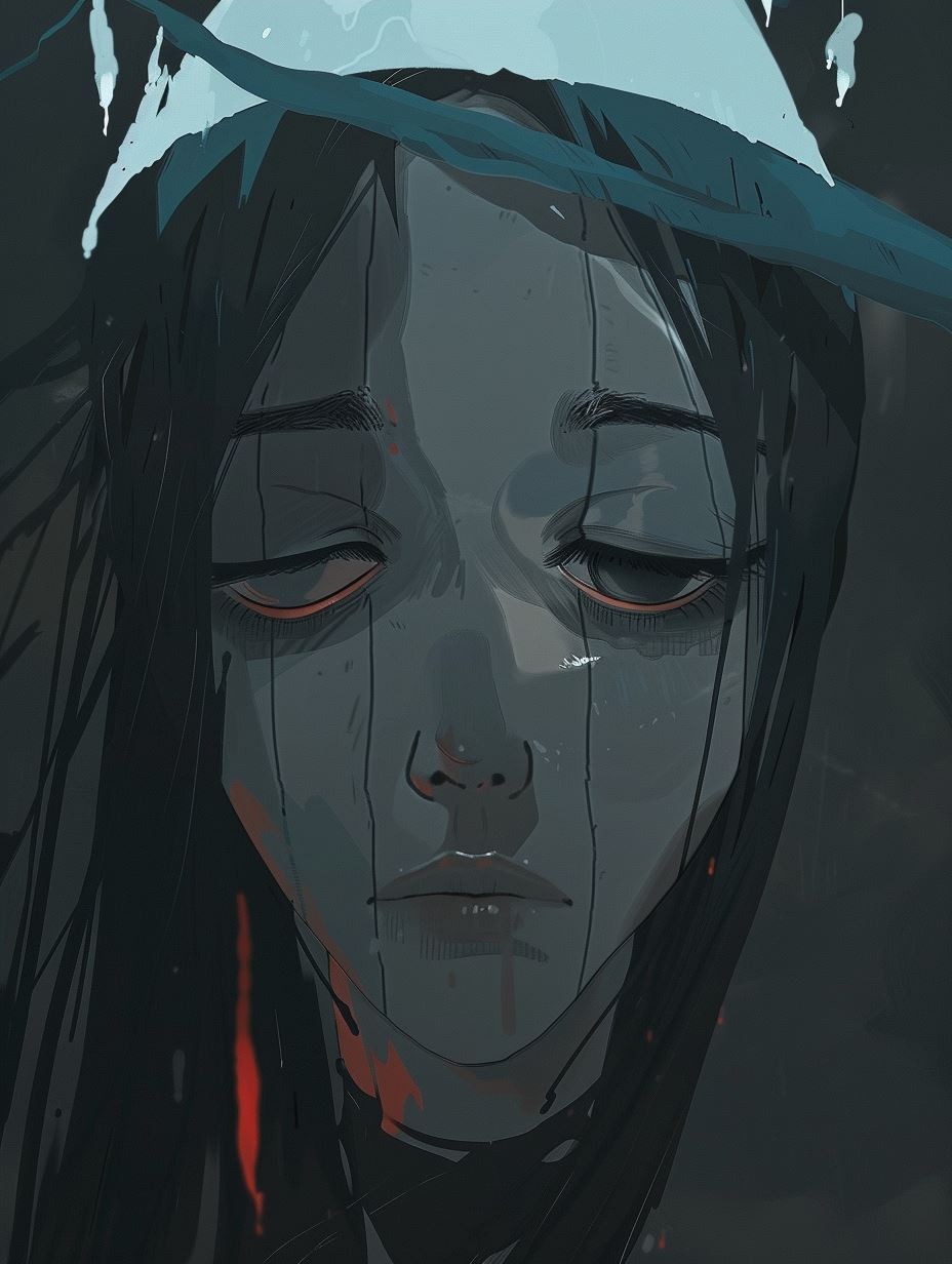 Melancholy Gaze in Teal Hues - Image 4