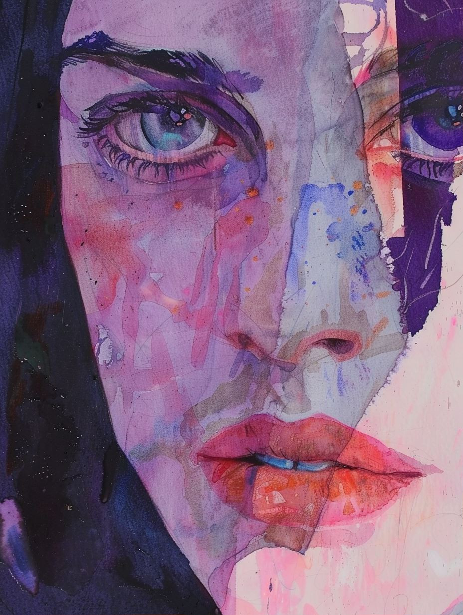 Fragmented Portraits in Violet Hues - Image 1