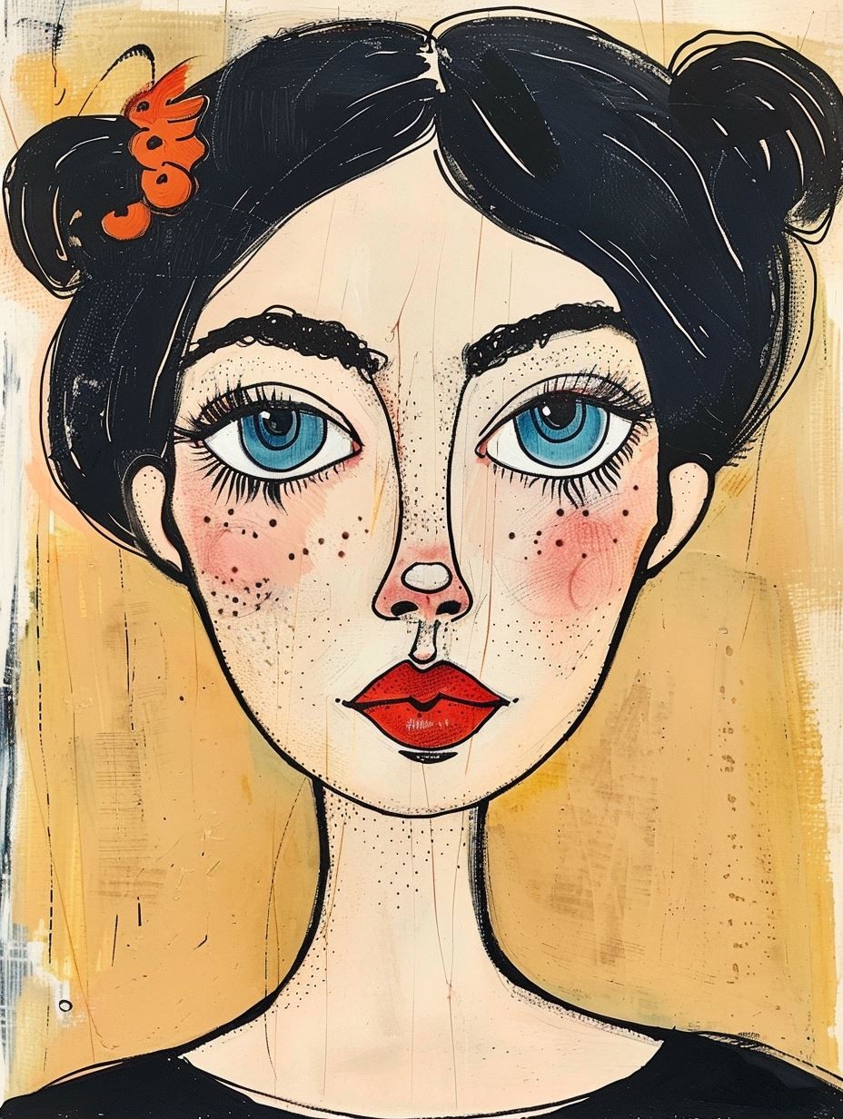 Whimsical Ink Portrait of Innocence - Image 1