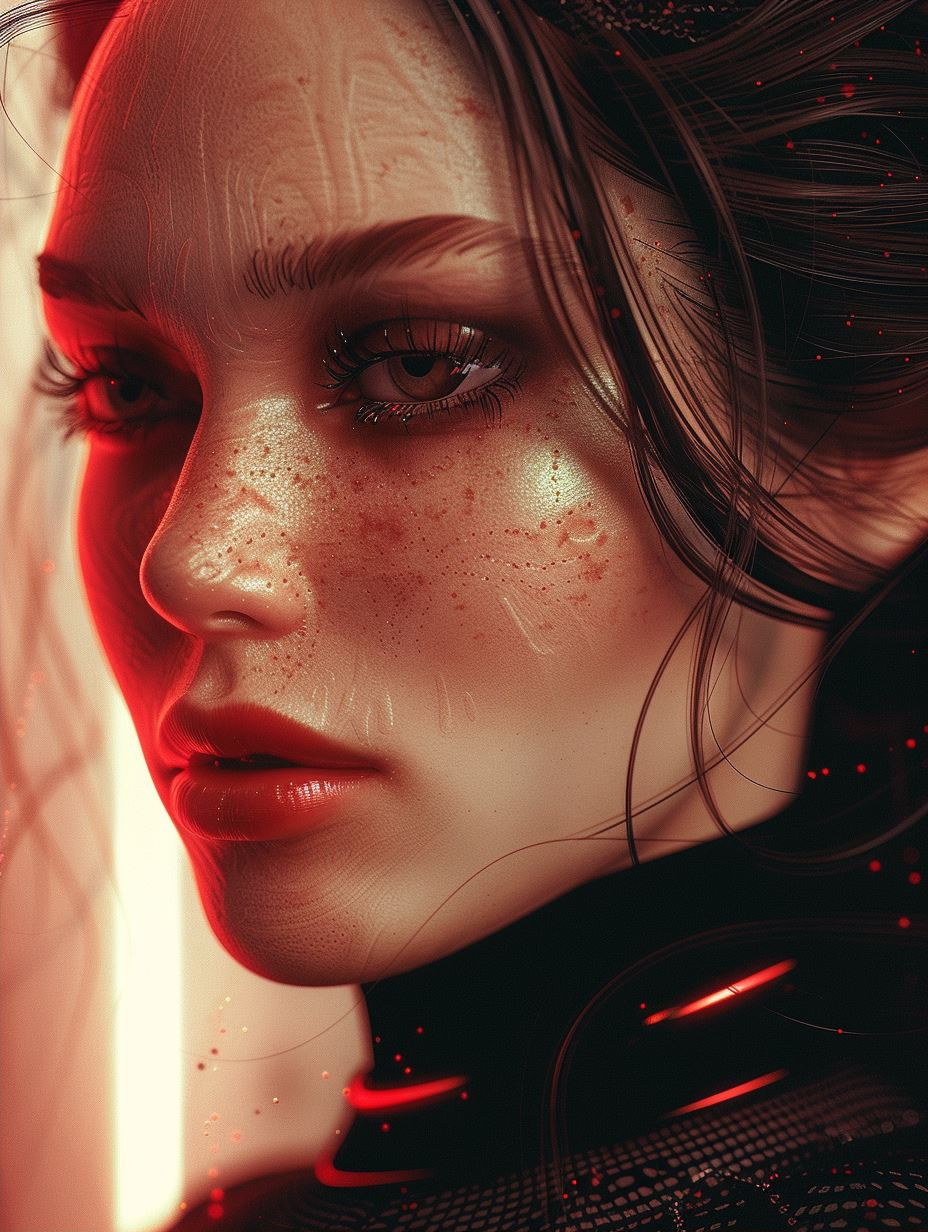 Crimson Circuitry Cybernetic Portrait - Image 2