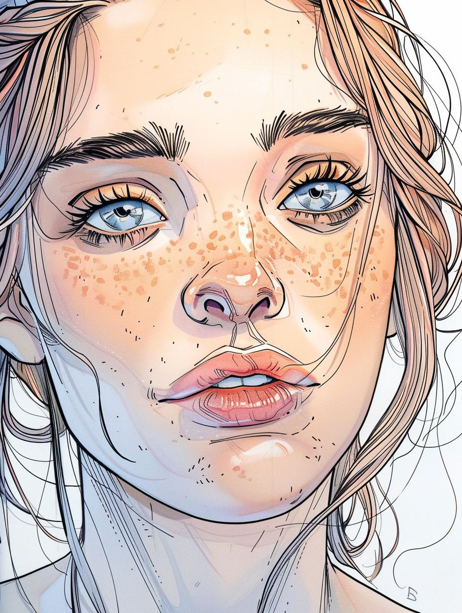 Ethereal Gazes: A Study of Freckled Beauty - Image 1
