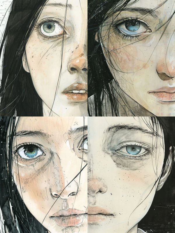 Melancholy Gaze in Watercolor