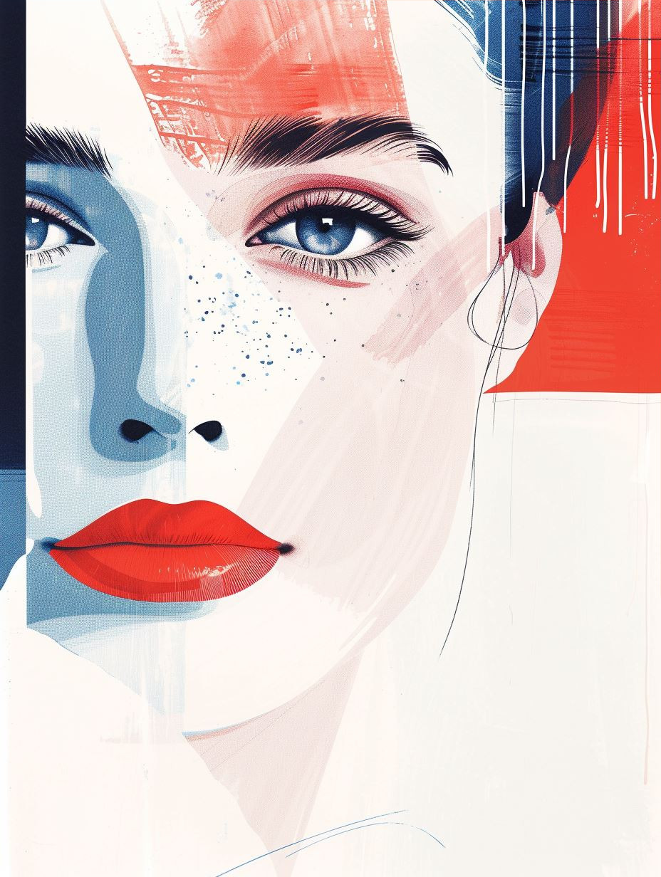 Fragmented Beauty in Red and Blue - Image 3