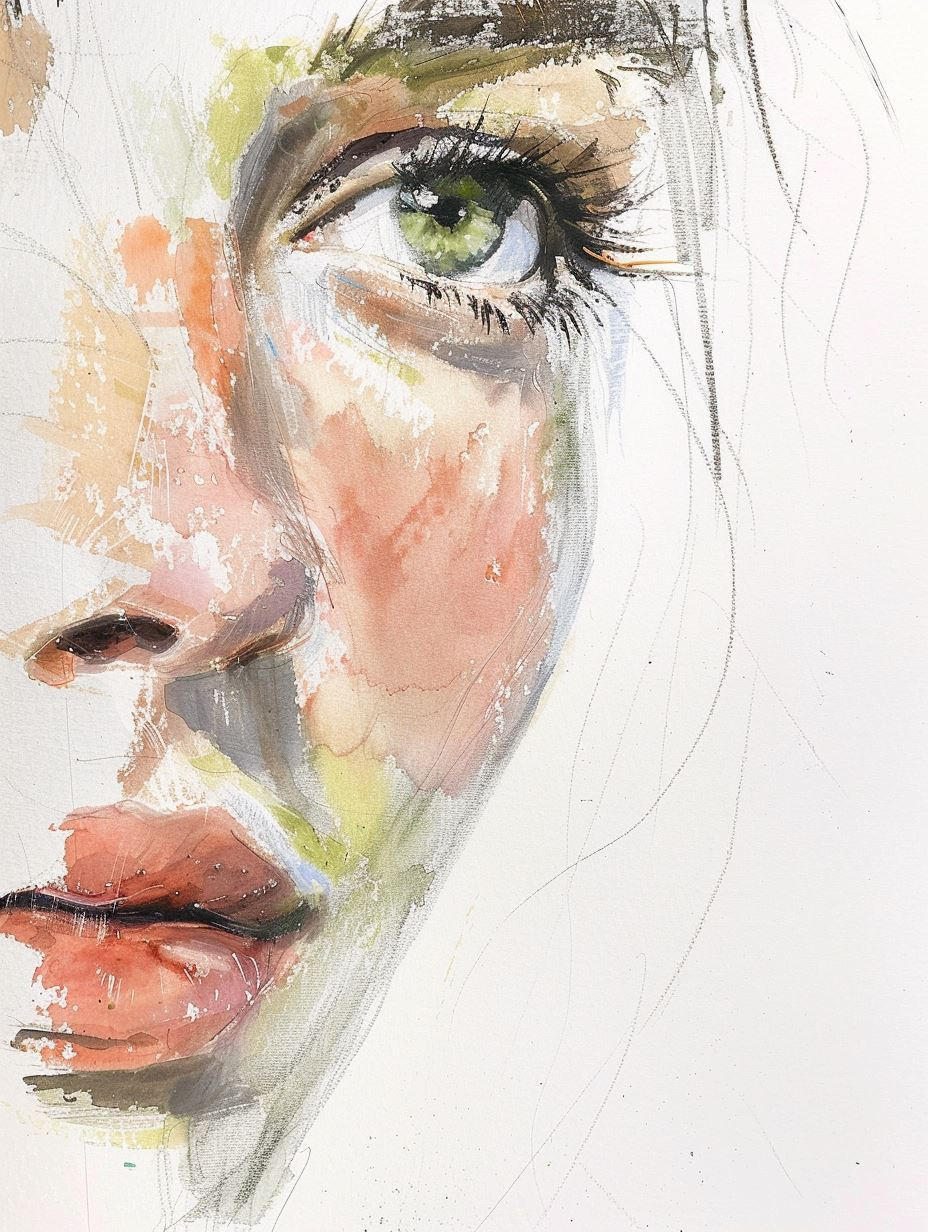 Ethereal Gaze Watercolor Portraits - Image 1
