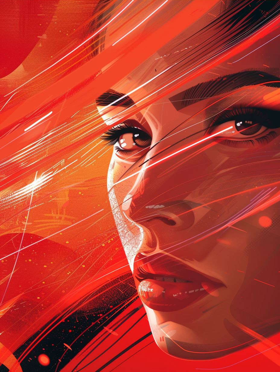 Crimson Neon Cybernetic Portraits - Image 3