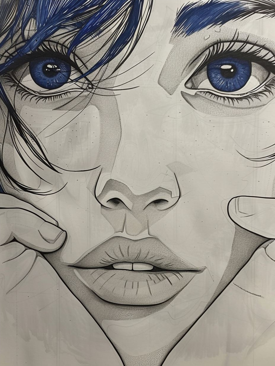 Ethereal Blue Gaze Sketches - Image 4